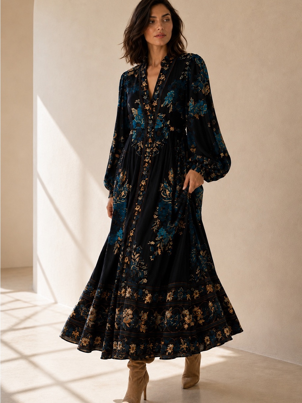 Beautiful Caroline Constas Blossom Tapestry Long Sleeve Fall Dress